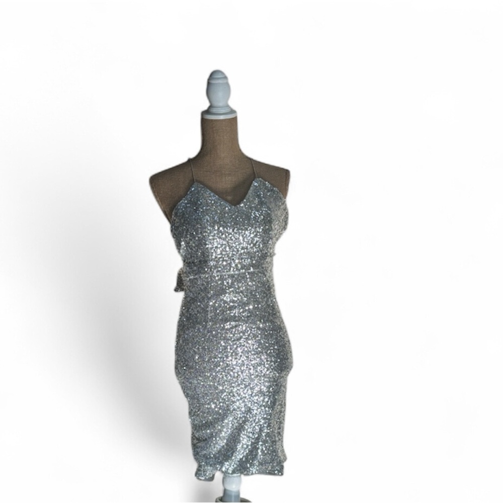 Rehab Glittering Silver Backless Dress